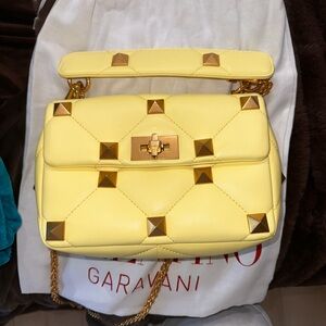 Valentino Yellow Shoulder Bag with Gold Studs medium